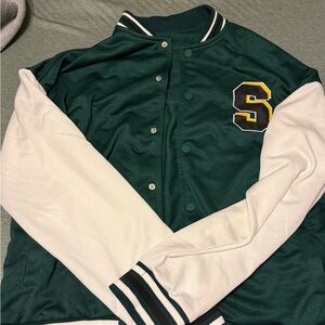 SHEIN Green and White Varsity Jacket